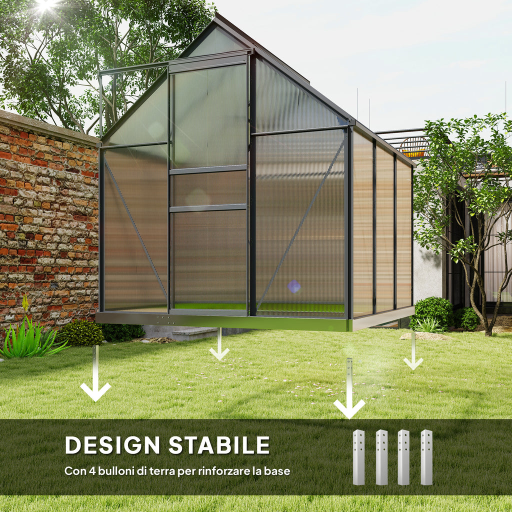 Outsunny 3.6-Inch Polycarbonate and Aluminum Greenhouse with Hinged Door and Roof Window, Gray