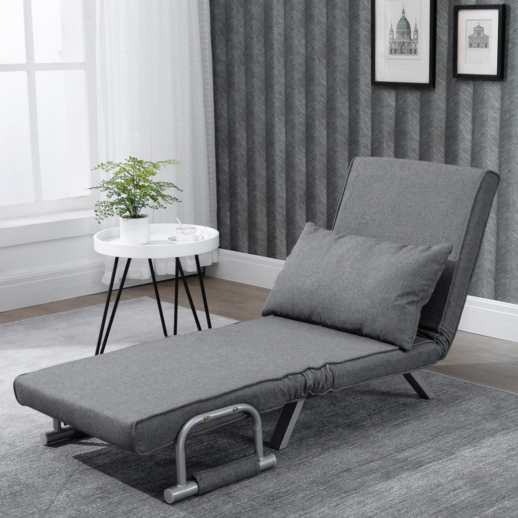 HOMCOM Single Armchair Bed with 5-Level Adjustable Backrest and Fabric Cushion, Light Gray - Borgè