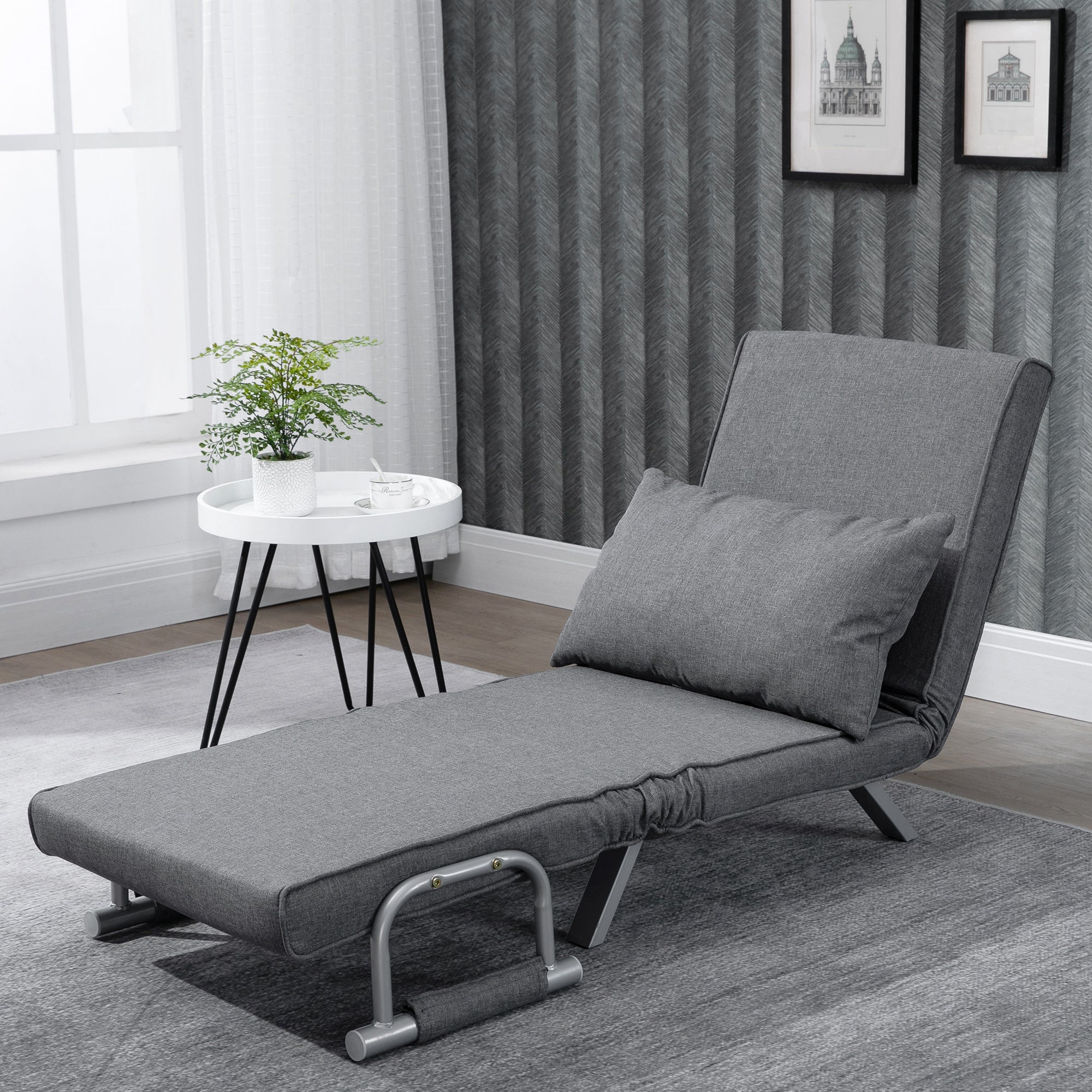 HOMCOM Single Armchair Bed with 5-Level Adjustable Backrest and Fabric Cushion, Light Gray - Borgè
