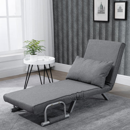 HOMCOM Single Armchair Bed with 5-Level Adjustable Backrest and Fabric Cushion, Light Gray