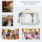 3x3m Garden Gazebo with Mosquito Net, Steel Frame and Double Canopy, White