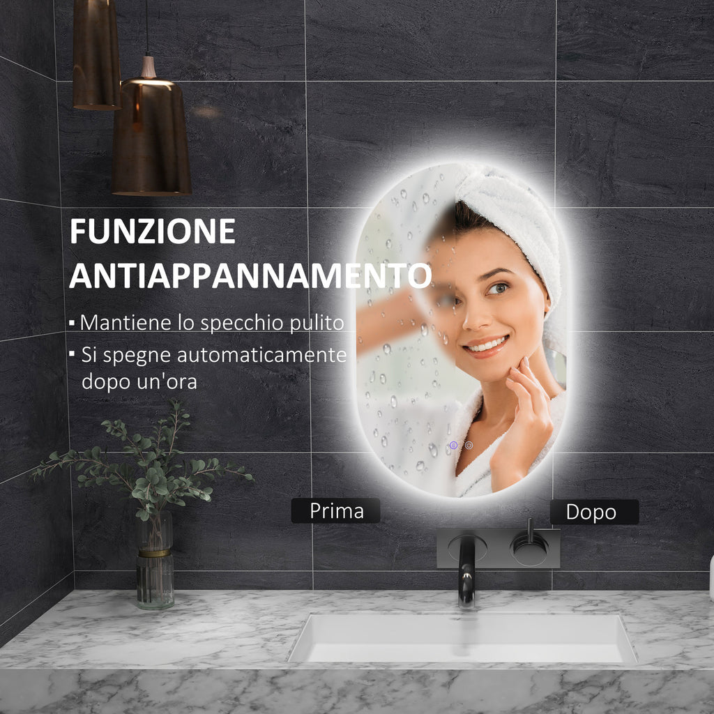 Anti-Fog LED Bathroom Mirror with Adjustable Brightness, Glass and Aluminum, 81x51x4.5 cm