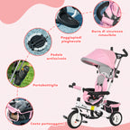 Kids Tricycle with 6-in-1 Handle, Adjustable Canopy and Safety Belt, Ages 1-5 Years, Pink