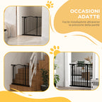 Extendable Dog Gate with 2 Locks and Automatic Lock, Metal and Plastic, 74-87x78 cm, Black