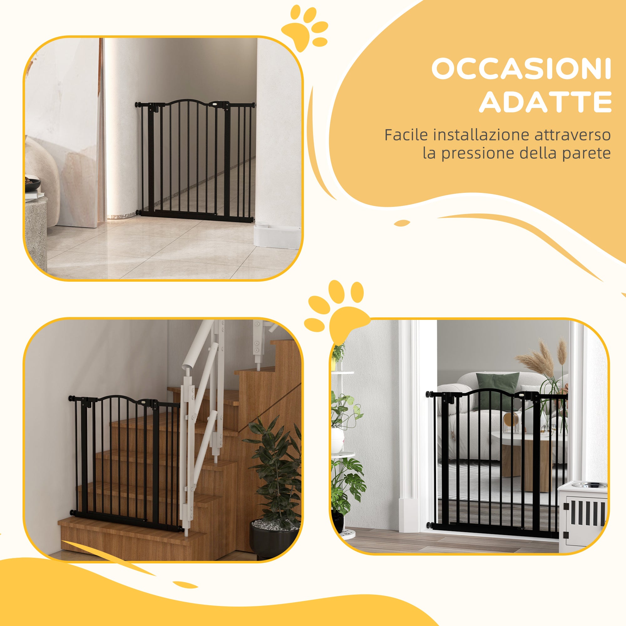 Extendable Dog Gate with 2 Locks and Automatic Lock, Metal and Plastic, 74-87x78 cm, Black