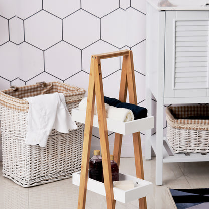 Kleankin Bathroom Shelf 3 Shelves in MDF and Bamboo, 30x18x81cm, Wood and Gray Color