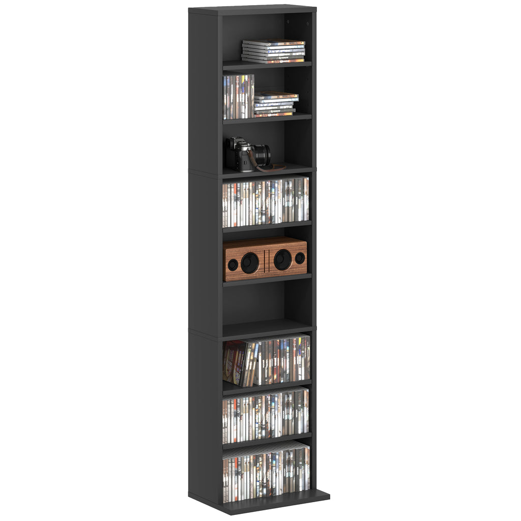 CD Rack with 6 Adjustable Shelves, Capacity of 260 CDs/120 DVDs, 33x24x140 cm, Black