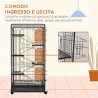 Small Animal Cage with Wheels, 5 Ramps and 5 Platforms, Bowl and Bottle, 61.5x44x131 cm, Black