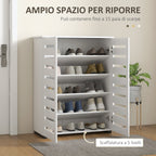 5-Tier Shoe Rack with 4 Adjustable Shelves and Slatted Doors, Wooden, 76x33Dx98 cm, White