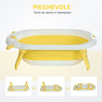 Foldable Bathtub for Children 0-3 Years with Temperature Indicator and Cushion, 81.5x50.5x23.5 cm, Yellow