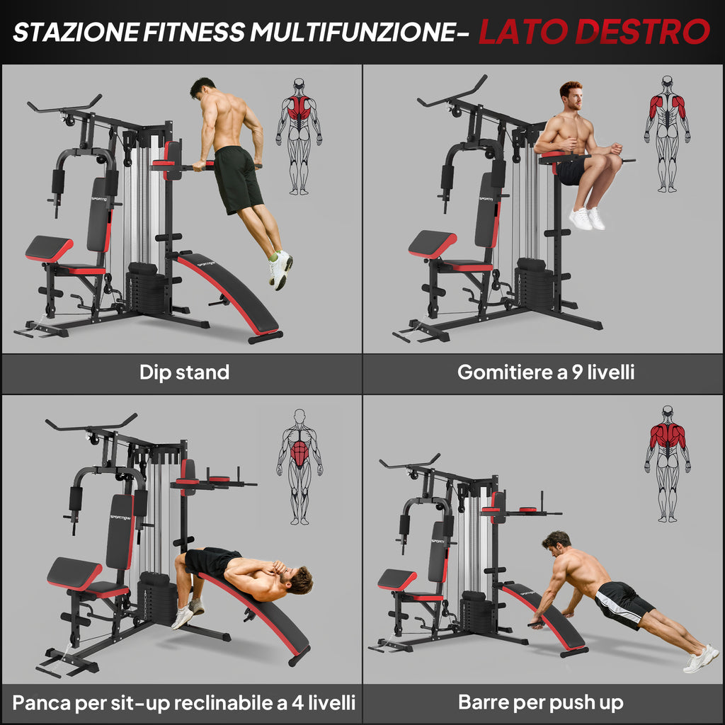 SPORTNOW Multifunctional Fitness Station for Body Training, Made of Steel and PU, 225x175x200 cm, Black