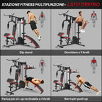 SPORTNOW Multifunctional Fitness Station for Body Training, Made of Steel and PU, 225x175x200 cm, Black