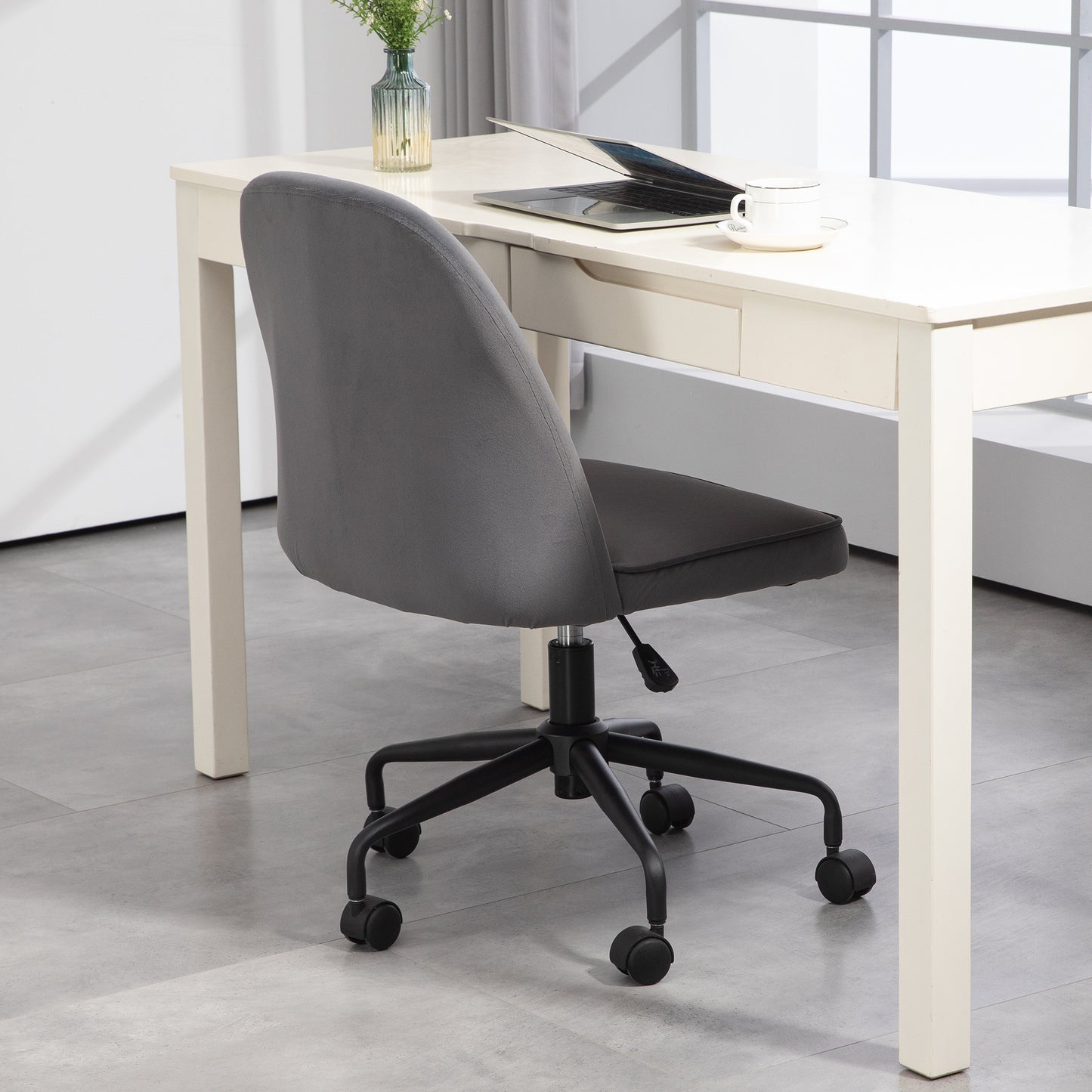 HOMCOM Office Chair with Adjustable Height and Rocking Function, Velvet Fabric Cover, Gray - Borgè