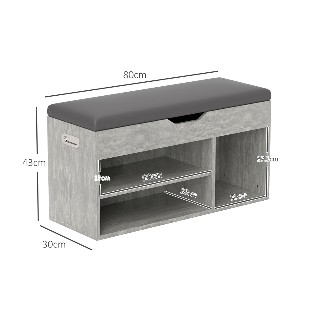 Space Saving Upholstered Shoe Cabinet with 3 Open Shelves with Concealed Space, Wooden, 80x30x45 cm, Black and Grey