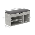 Space Saving Upholstered Shoe Cabinet with 3 Open Shelves with Concealed Space, Wooden, 80x30x45 cm, Black and Grey