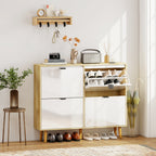 Slim Modern Shoe Rack with 4 Tilting Drawers for 20 Pairs of Shoes, 105x24x92.5 cm, White