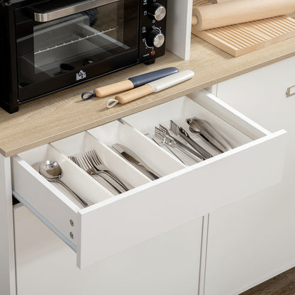 Kitchen Pantry in Chipboard and MDF with Open Shelves, Cabinets and Drawer, 119x41x180 cm, White