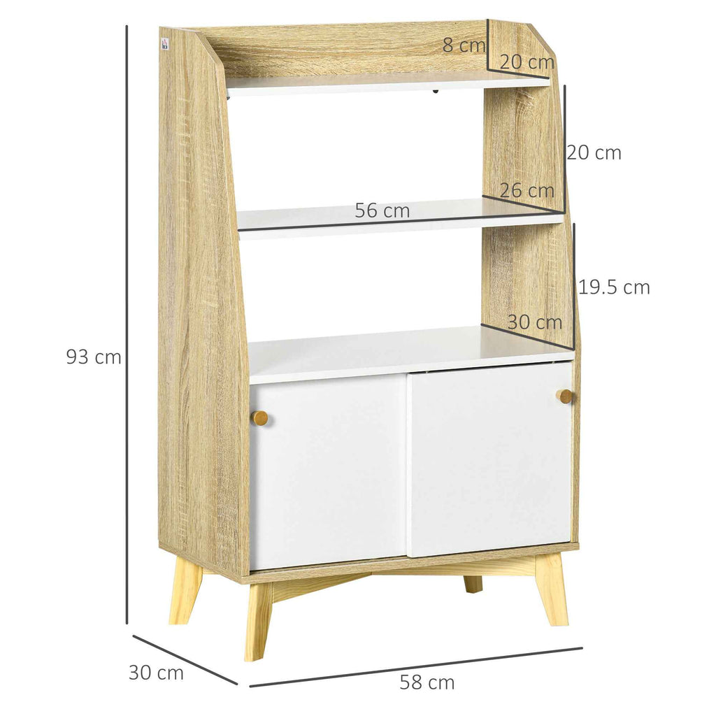 HOMCOM Living Room Cabinet with 2-Tier Open Shelf and 2-Door Cabinet, Chipboard and Pine Wood, 58x30x93 cm