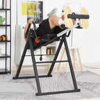Inversion Bench with Adjustable Angle and Height and Headrest, in Steel and Plastic, 79x114x153 cm, Red and Black