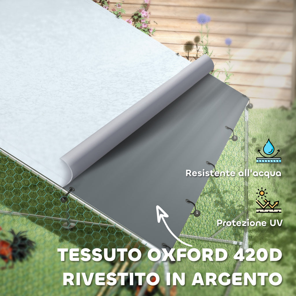 12m² Chicken Run for 12-18 Animals with Waterproof Roof, Feeder and Perch, 3x4x1.9m, Silver