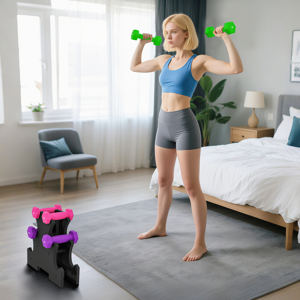 SPORTNOW Dumbbell Set with Stand, 6 Dumbbells Total 2x1 kg, 2x2 kg, 2x3 kg, Multicolored