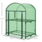 Outsunny Mini Garden Greenhouse with 2 Metal Shelves and PE Cover, 69x49x92cm, Green