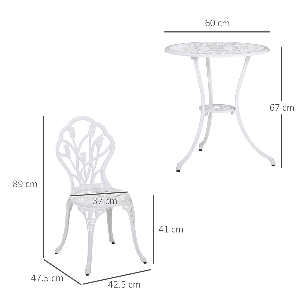 3-Piece Garden Set in Aluminum with 2 Chairs 42.5x47.5x89 cm and Round Table Ø60x67 cm, White - Borgè