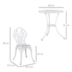 3-Piece Garden Set in Aluminum with 2 Chairs 42.5x47.5x89 cm and Round Table Ø60x67 cm, White - Borgè