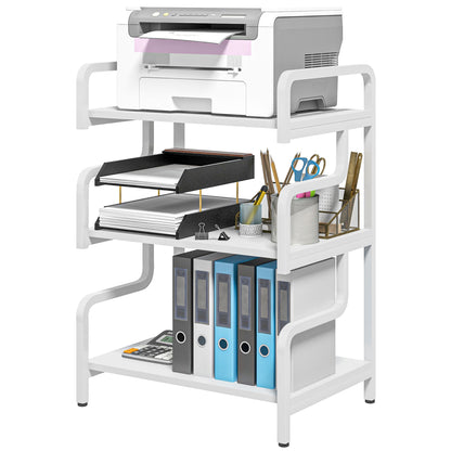 Printer desk: 3-Level Industrial Printer Stand, in Metal and Chipboard, 55x40x77 cm, White