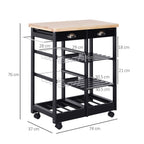 Kitchen trolley with drawers and wine bottle holder in wood and black - Borgè
