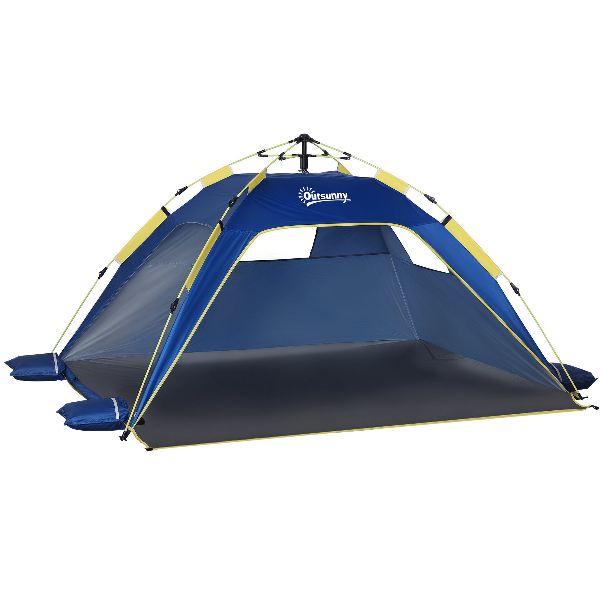 Outsunny Pop Up Beach Tent for 2 People with Windows, Fiberglass and Polyester, 220x173x120 cm, Blue and Yellow