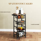 Kitchen Trolley with 4 Pull-Out Baskets, Wheels and Brakes, Steel and Wood, 49.5x31x91 cm, Oak