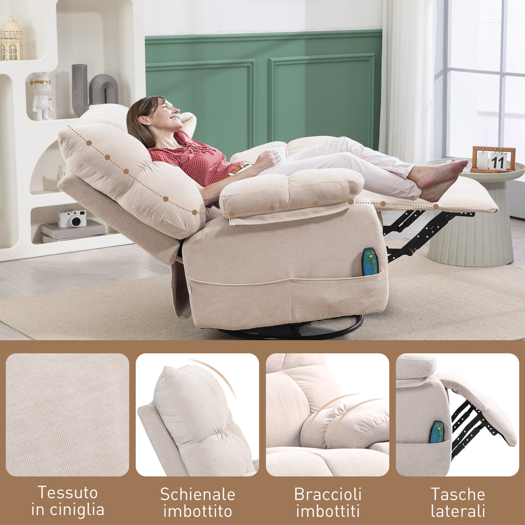Recliner Chair with Footrest, Massage and Heating with 5 Programs and 8 Vibration Points, Beige