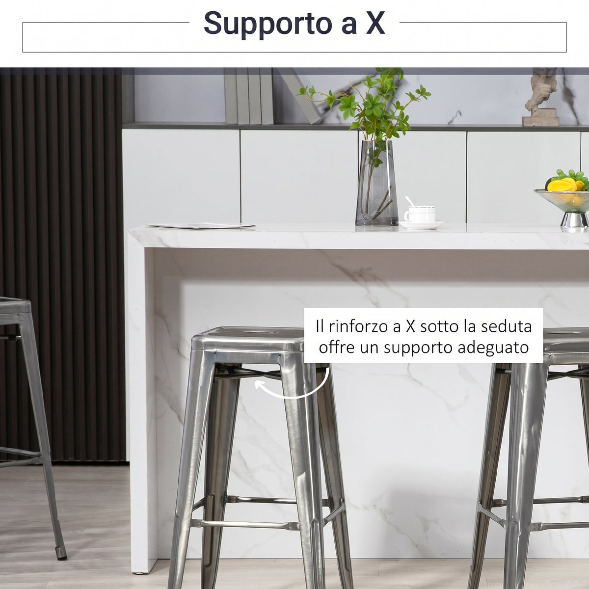 HOMCOM Set of 4 Stackable Bar Stools with Footrest, Industrial Style, Steel, for Dining Room, Silver