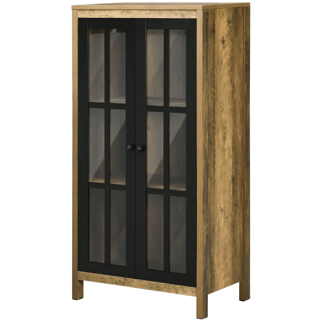 Modern 2-Door Glass and Wood Sideboard, 60x35x120cm, Brown