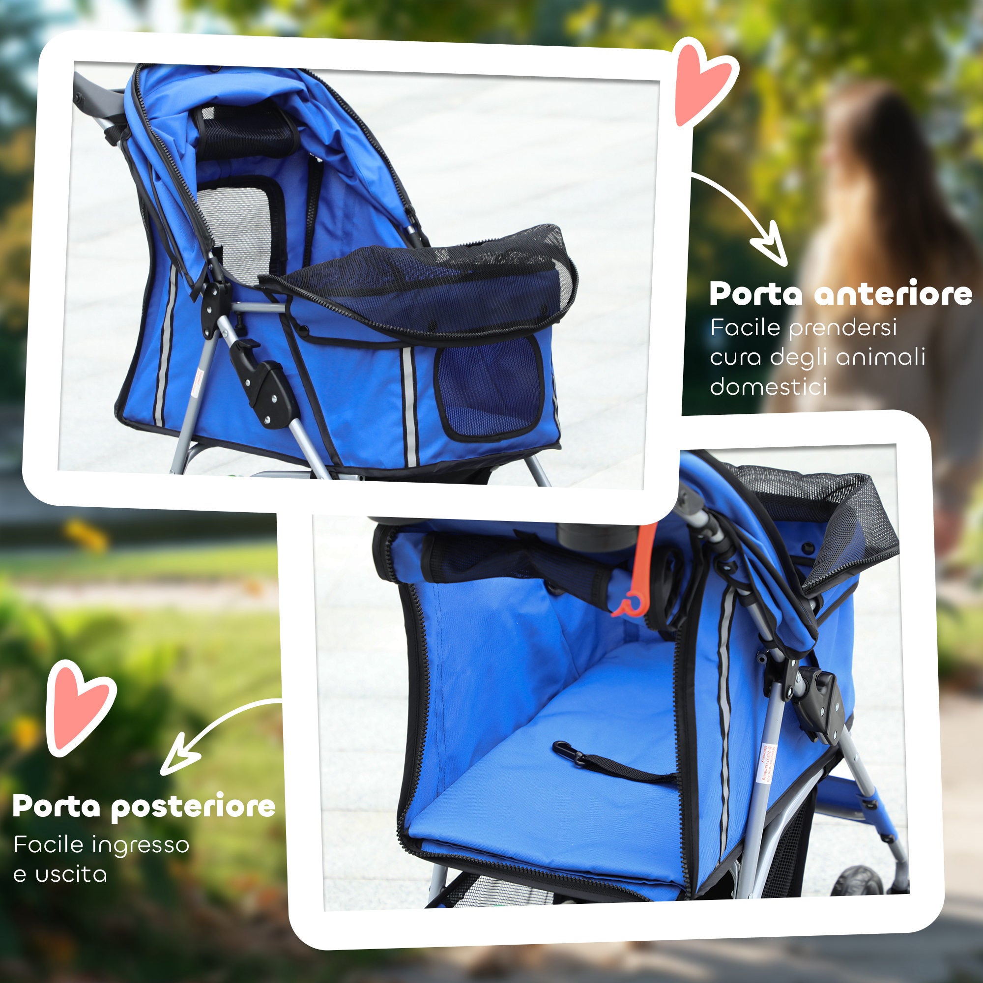 Folding Dog Stroller with Rain Cover, Swivel Wheels and Brakes, Blue