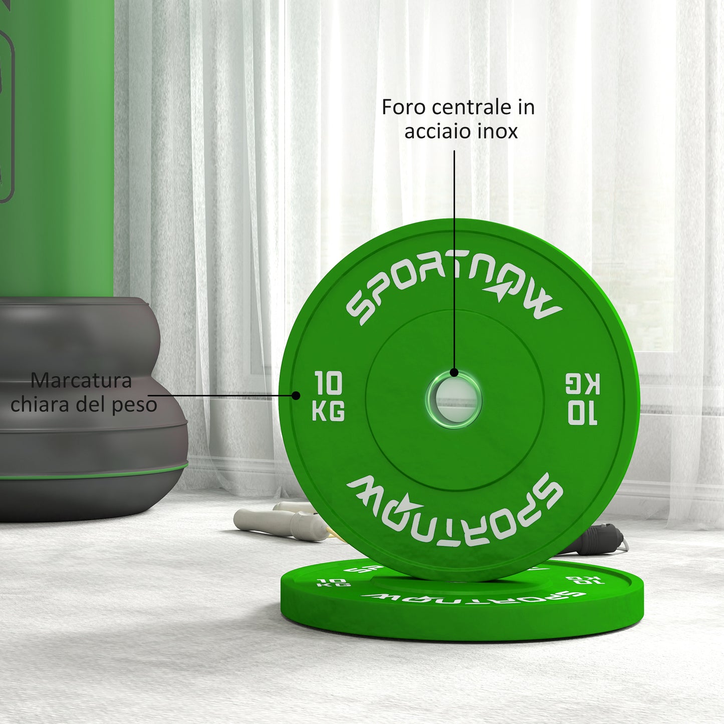 Set of 2 10kg Rubber Weight Plates with 2"/5 cm Hole for Dumbbells and Barbells, Green