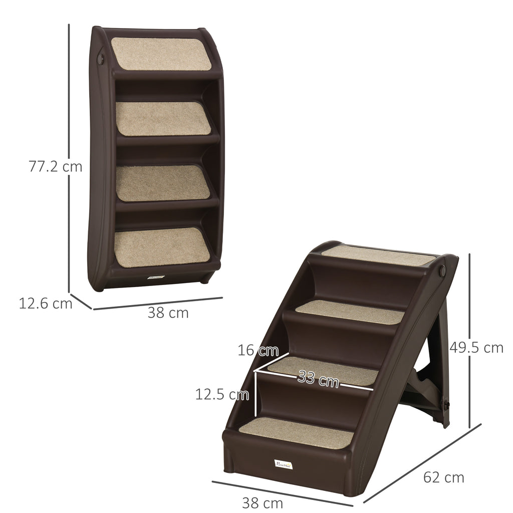 4-Step Folding Dog Ladder, Non-Slip PP, Brown