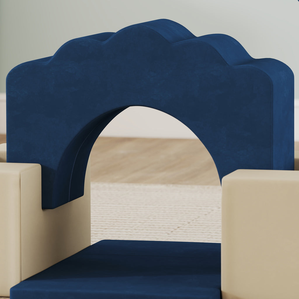AIYAPLAY 7-Piece Soft Building Blocks Set for Kids Ages 0.5-3 with Non-Slip Base, Foam and Velvet, Blue