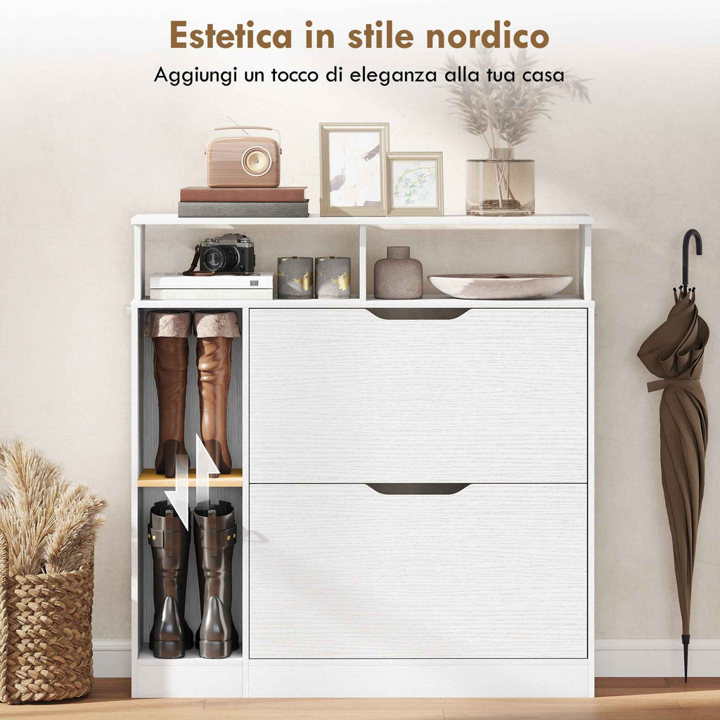 HOMCOM Narrow Shoe Rack with Adjustable Dividers, White