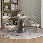 Set of 4 Folding Chairs with Upholstered Polyester Seat and Steel Frame, Beige