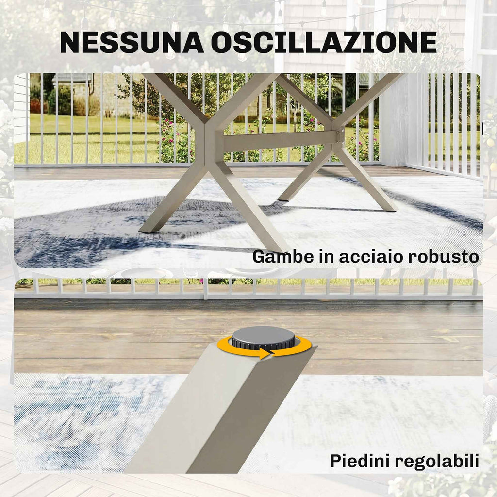 Extendable Garden Table for 8-10 People, in Aluminum and Steel, 154/214x85x73 cm, Gray