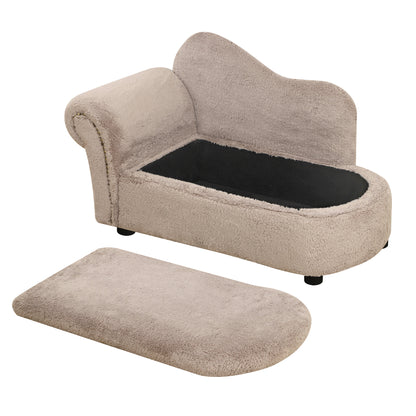 Raised Dog Sofa with Retractable Storage Space, Wood and Velvet Fabric, 80x40x46 cm, Beige