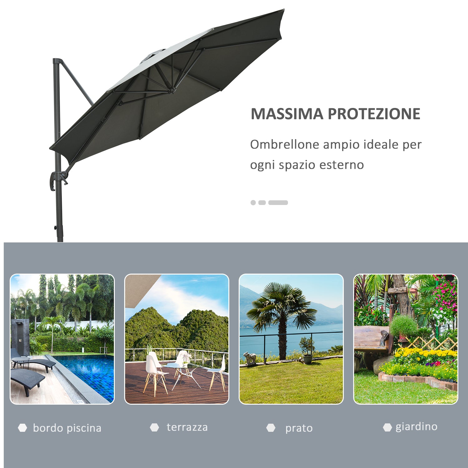 Outsunny Garden umbrella crank and 8 sticks with adjustable angle, Ø2.95x2.5 m, gray - Borgè