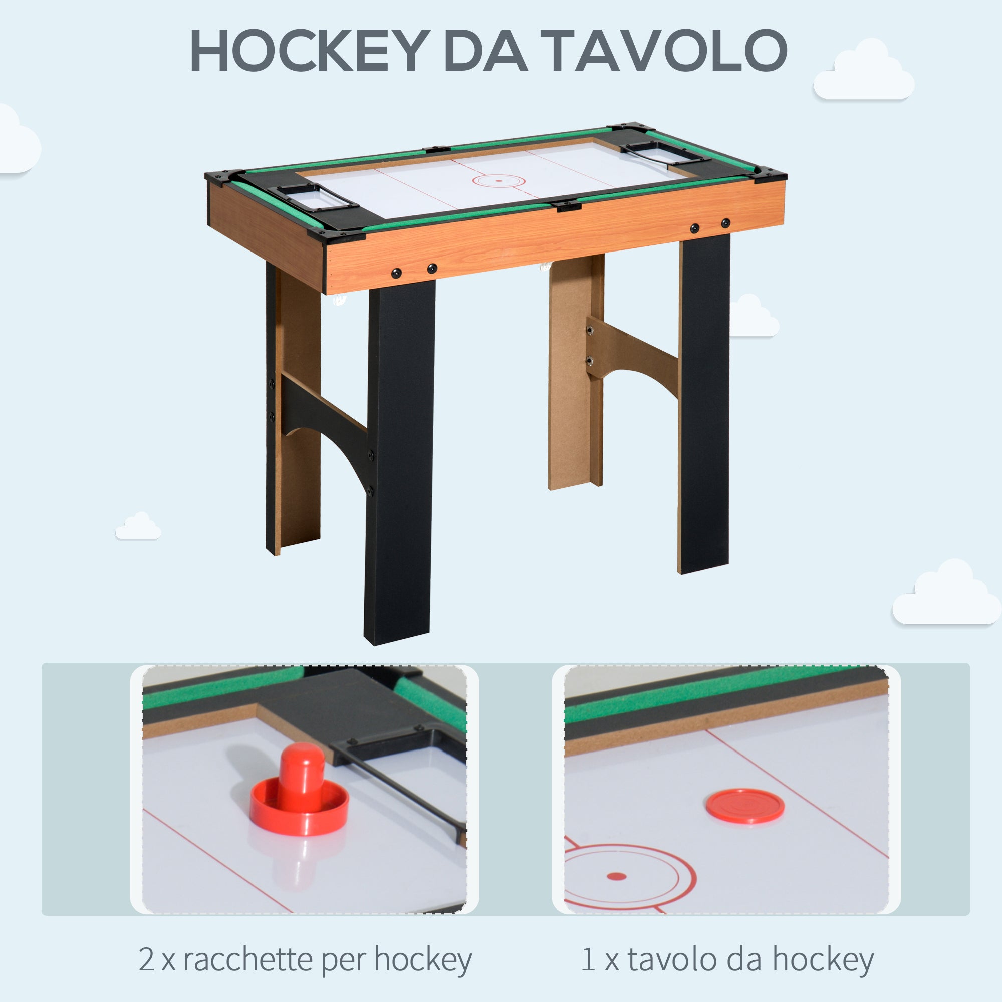 4-in-1 Multi-Game Table with Table Football, Air Hockey, Ping Pong and Pool Table in MDF, 92x78x80cm