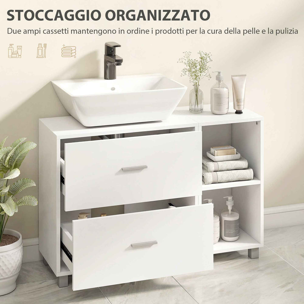 HOMCOM Bathroom Vanity Unit with 2 Drawers and Open Shelves, Wooden, 90x30x60 cm, White