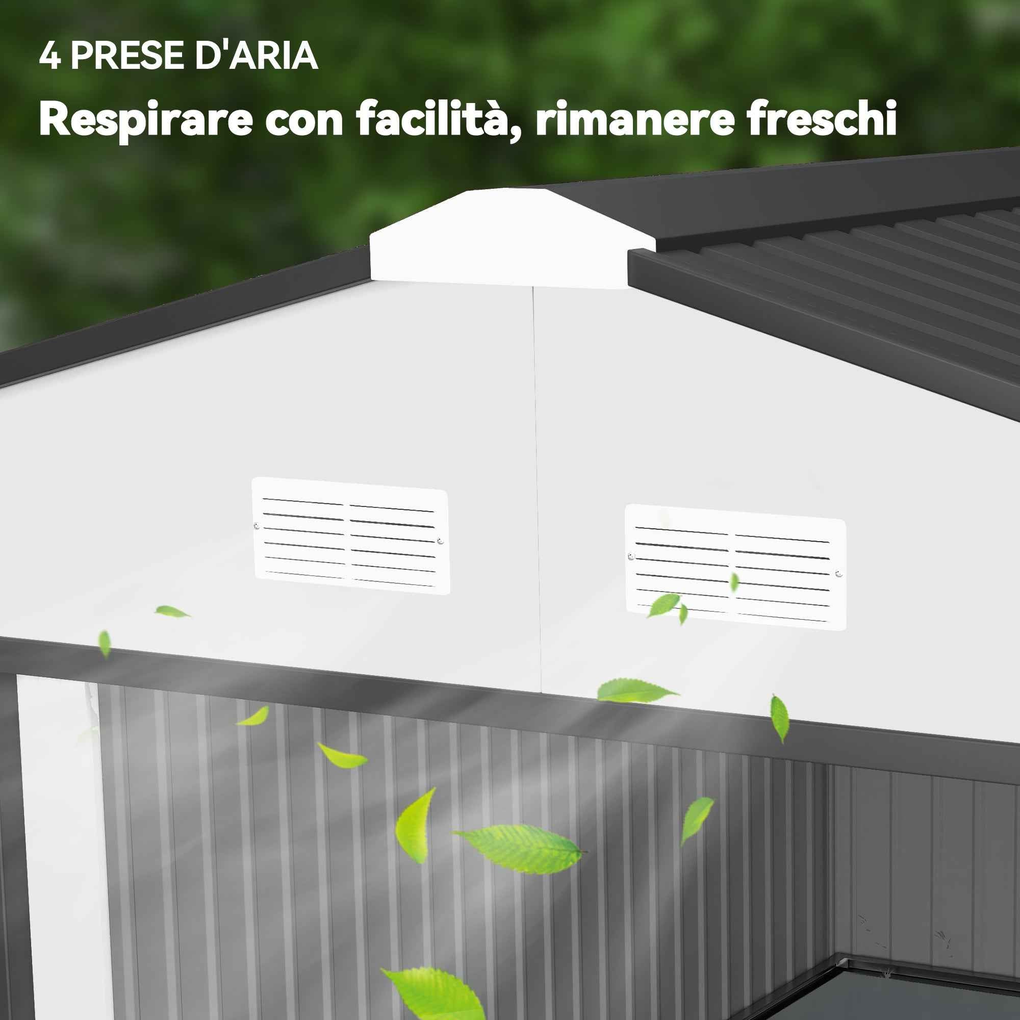 Outsunny 3.4x3.8x2 m Steel Garden Shed with Double Sliding Door and Pitched Roof, Silver