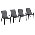 Garden Chairs Set of 4 Pieces with Armrests, in Metal and Breathable Fabric, 70x54x90cm, Black