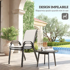 Outsunny Set of 2 Stackable Garden Chairs with Curved Armrests, in Steel and Breathable Fabric, 54x71x93 cm, Light Grey