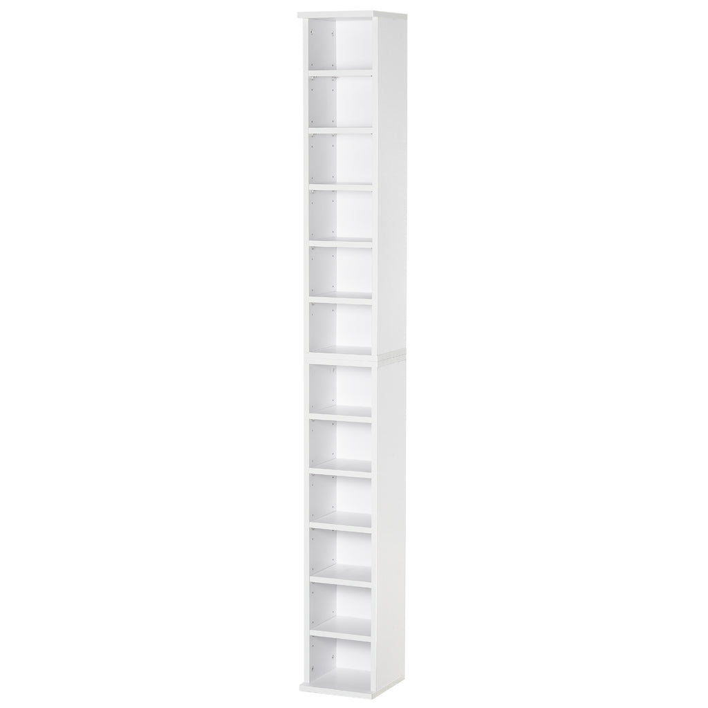 Set of 2 Bookcases CD and DVD Storage Shelf with 12 Shelves for 204 CDs, Wooden, 21x22.5x88.5 cm, White